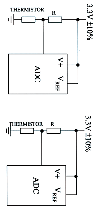 《图四 热敏电阻和IC温度传感器LM20实验电路》