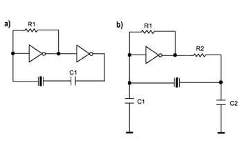 《图七 (a)串联共振振荡器 (b)并联共振振荡器》