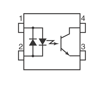《圖四　兩個反向並聯的驅動矽光電電晶體的砷化鎵紅外線發光二極體構成的交流輸入型電路圖》