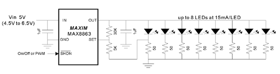 《图三 将(图二)电路针对每颗LED流过15mA电流加以修改的结果》