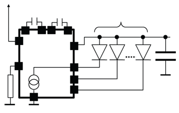 《图三 用于驱动标准白光LED的电荷帮浦转换器电路》
