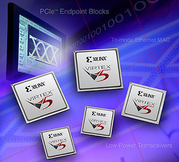 《圖三  光罩成本不斷高升的結果，使許多中低價位、中低用量的晶片開始改以FPGA型態供貨，圖為賽靈思（Xilinx，過去稱為智霖）公司的FPGA：Virtex-5 LXT家族系列。（圖片來源：Xilinx.com）》