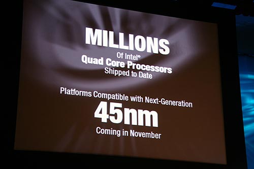 《图十四 英特尔的45奈米四核心处理器即将于11月量产。》