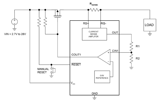 《图二 (a)当芯片侦测到过载情况时，它的短路保护电路会关闭P信道MOSFET将负载隔开》