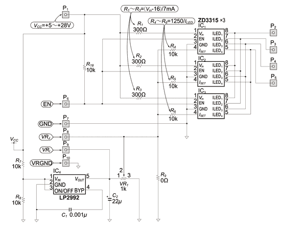 《图三十一 ZD3315 LED驱动电路板的电路图范例》
