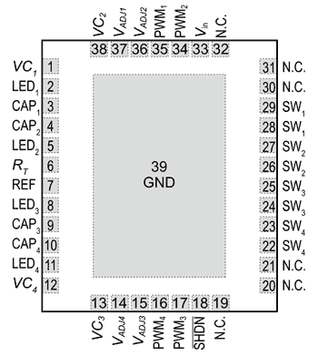 《圖三十三　單端子最大可以驅動1A／4ch LED的LT3476驅動器腳架配置示意圖》