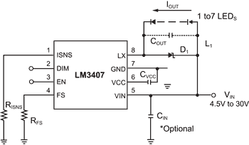 《圖五　LM3407的典型應用電路》
