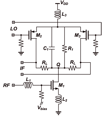 《圖十五  使用互補式電流重複使用之降頻混頻器。》