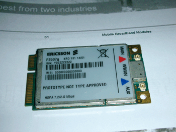 《圖六　Ericsson所推出支援HSPA行動寬頻傳輸的PCIe Mini Card F3507g》