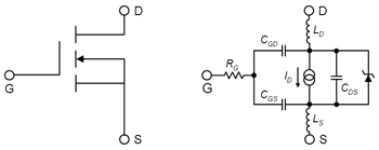 《图三 MOSFET电路图与同等电路示意图》