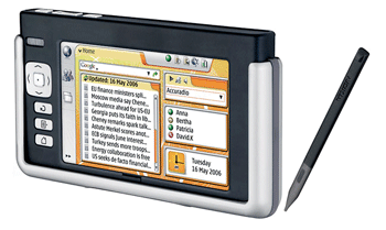 《圖四　Nokia於2005年發表770 Internet Tablet，自此開始口袋型上網機的風潮。（圖片來源：Nokia）》