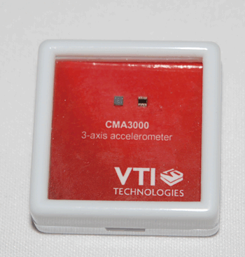 《图八 VTI使用「Chip on MEMS」的技术，达成体积小低成本的目标。图为VTI最新的三轴加速计。》