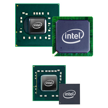 《图一 图上为标准尺寸的芯片组（北桥与南桥），图下为小型封装（SFF）的芯片组，SFF版适合小面积的电路设计。（图片来源：Intel.com）》