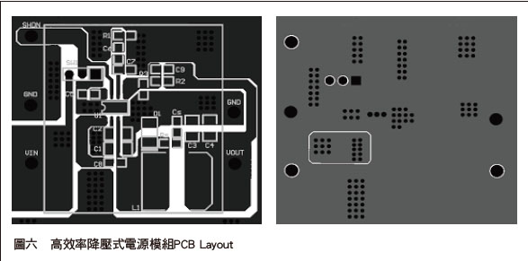 《图六 高效率降压式电源模块PCB Layout》