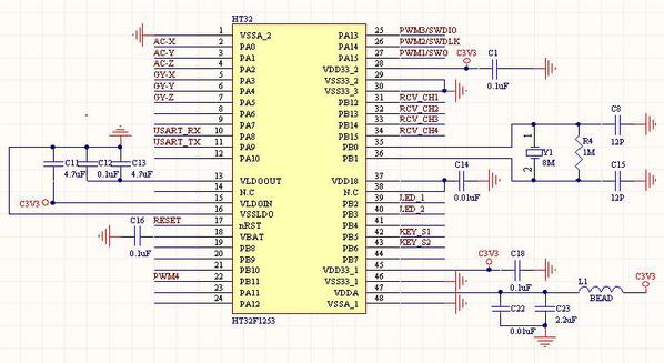 图十 : HT32F1253控制核心电路图