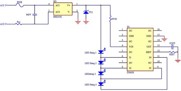 图1 : 高压线性定电流LED驱动电路