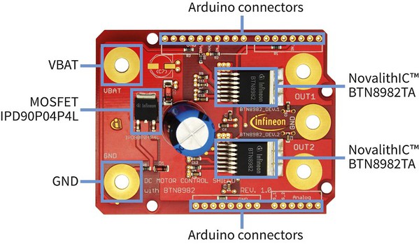 图7 : Arduino 专用直流马达控制扩展板 (内建 BTN8982TA)