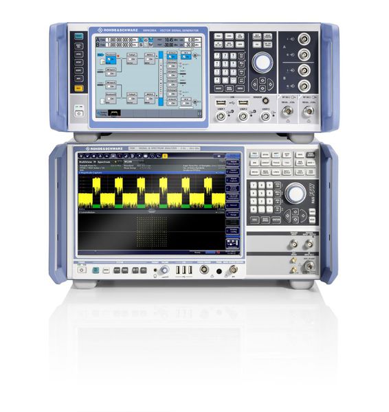 圖1 : 羅德史瓦茲SMW200A向量訊號產生器，與FSW訊號頻譜分析儀