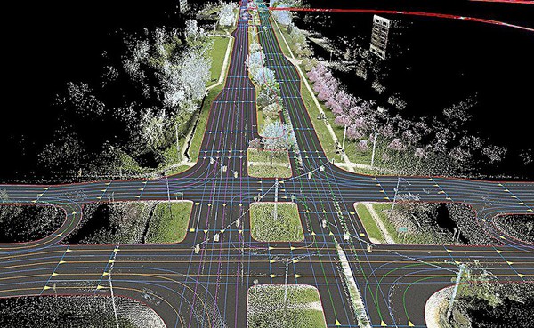 图3 : 高精度地图将会收集道路曲率、坡度以及?坡角等详细资讯，提供汽车视角。(source: Automotive News)