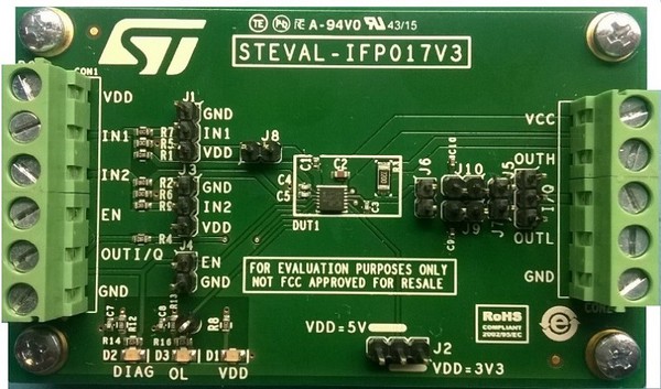 图5 : STEVAL-IFP017V3展示板，用於测试L6362A的阻容和电感负载驱动能力。