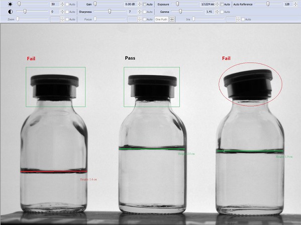 圖4 : 瓶蓋位置以及瓶內液體高度位置比對。（此為示意圖）