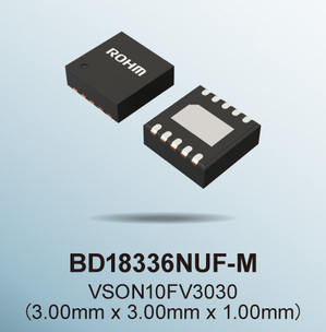 图一 : 当电池电压从13V降至9V时，利用BD18336NUF-M新搭载的电压降低时电流分流电路功能，切换LED电流路径来防止灯灭，且能够一直保持30％以上的亮度。