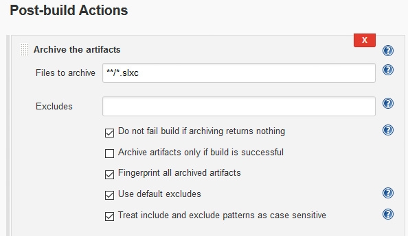 图6 : 配置Jenkins建置後动作（post-build actions），在建置完成之後，将所有Simulink快取档从Jenkins工作区域归档到建置归档区域。