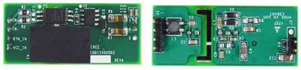 图六 : CGD15SG00D2闸极驱动器叁考设计的顶部（左）和底部（右）；这是一个具有完整BOM的完整电路板，为用户评估三接脚与四接脚TO-247封装（使用相同SiC MOSFET晶片）的性能提供了条件。（source：Cree/Wolfspeed）