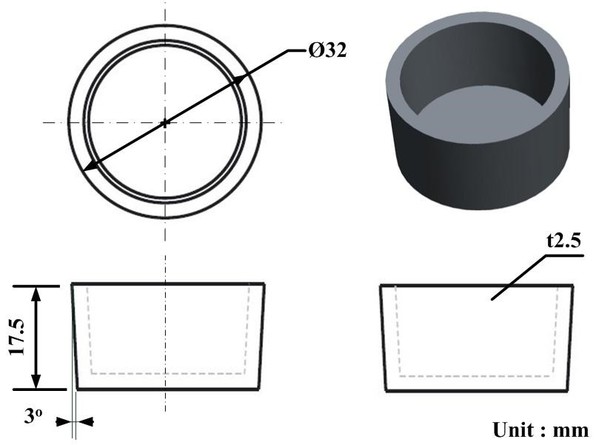 圖2 : 射出產品的3D CAD模型與幾何尺寸[3]