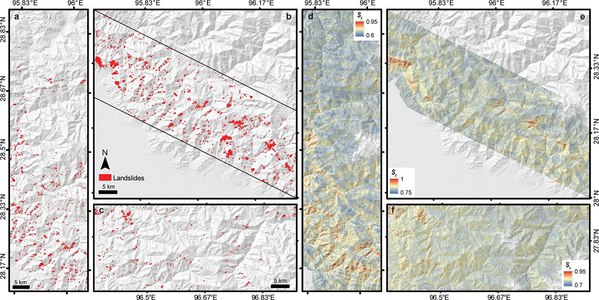 圖三 : ：土石流地圖和敏感度模型（source：Nature Journal）