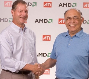 AMD董事長兼執行長Hector Ruiz (右)與ATI執行長Dave Orton(左)於紐約共同召開合併記者會。 BigPic:470x418