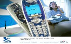 CSR 以UniFi单芯片WiFi技术为基础的VoIP网络电话方案 BigPic:320x200