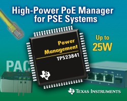 整合式乙太網路供電(PoE)管理元件TPS23841