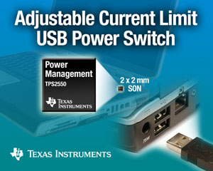 TI小型USB电源管理开关组件提供可调式限流功能