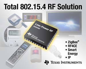 德州仪器针对ZigBee/IEEE 802.15.4、ZigBee RF4CE及智能能源，推出业界最完整的低功耗RF解决方案。