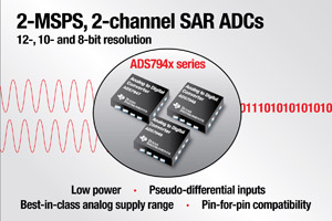 TI針對可攜式資料擷取 推出雙通道2MSPS SAR ADC