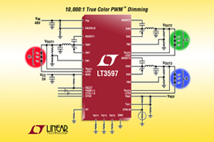 凌力尔特60V降压LED驱动器可驱动3组独立的100mA LED串，并提供10000:1 True Color PWM调光