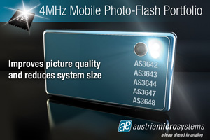 奥地利微电子推出AS364X系列LED闪光灯驱动器，适用于手机、照相机和其他手持设备。