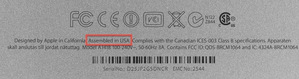 iMac機身標示出現美國組裝(Assembled in USA)」的字樣。 圖片來源：iFixit BigPic:704x186