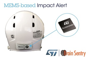 意法半导体MEMS加速度计获Brain Sentry Impact Sensor轻型头盔式撞击传感器采用。
