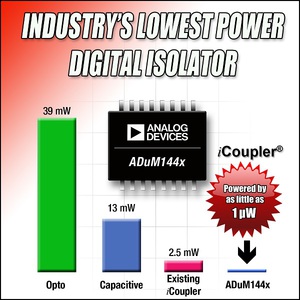 亚德诺公司发表业界最低功率数字隔离器－ADuM 144x家族系列。