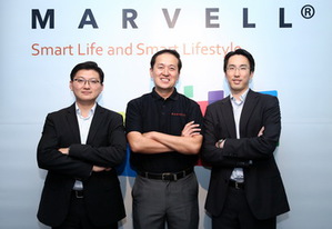 Marvell團隊左起行動通訊行銷副總裁但漢聲、儲存事業部SSD與策略行銷資深經理陳昭維、物聯網產品事業部連接解決方案資深行銷總監Kevin Tang