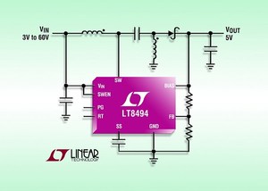 LT8494可针对SEPIC结构以高达60V的输入电源电压操作，而针对升压和反驰式架构则高达32V，以提供ride-through保护。
