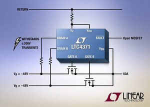 凌力尔特推出diode-OR控制器LTC 4371,主要应用于双馈高功率电信和数据通信板。