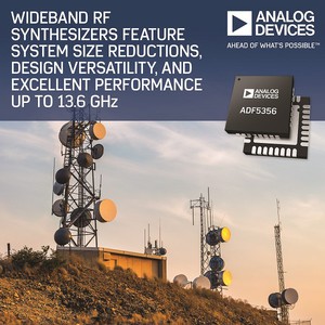 整合壓控振盪器的13.6 GHz新一代寬頻合成器ADF5356目標應用為無線基礎設施、微波點對點鏈路、電子量測、以及衛星終端等。