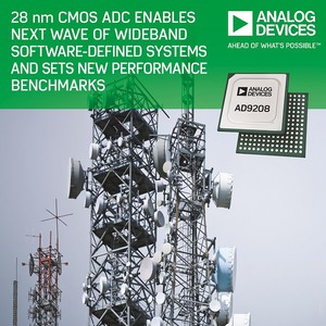 新款AD9208針對千兆赫茲頻寬應用所設計的A/D轉換器可滿足4G / 5G多頻無線通訊基地台對更高頻譜效率的需求。