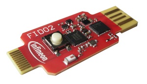 英飞凌展示 FIDO2 叁考设计的硬体式安全晶片供应商。采用英飞凌 SLE 78 安全晶片的设计：这是市面上唯一整合 USB 及 NFC 介面的单晶片解决方案，适用於 USB 及 USB/NFC 凭证设计。