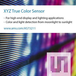 AS73211颜色感测器IC可对动态照明环境中的极暗色彩实现精确测量。