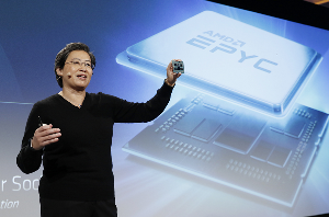 AMD總裁暨執行長蘇姿丰博士首度公開展示代號為「Rome」的7奈米製程EPYC伺服器處理器