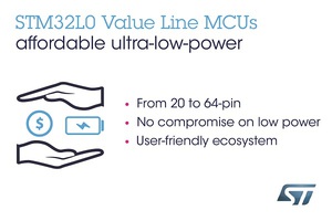意法半导体全新STM32L0超值系列MCU，让市场领先的超低功耗MCU产品家族更具亲和力。